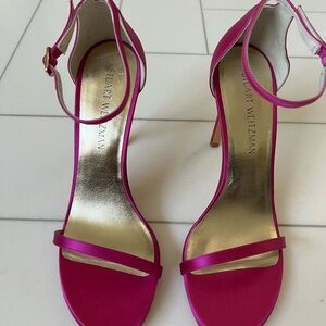 Stuart Weitzman NWT Fuchsia Satin Nudistsong sandals sz 9.5